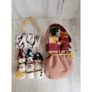 Plush Santa bag sign snowman Xmas rustic hanging home decor set decor